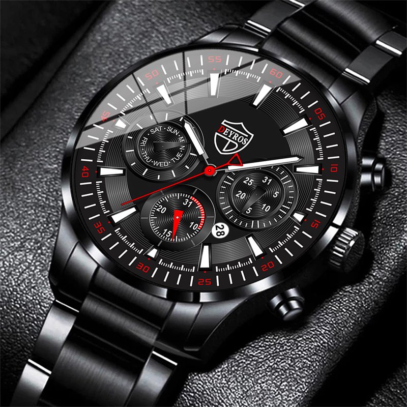 Luxury Watch Kit - ファッションメンズ腕時計セット高級メンズスポーツブラックステンレススチールクォーツ時計男性ビジネスカジュアル腕時計