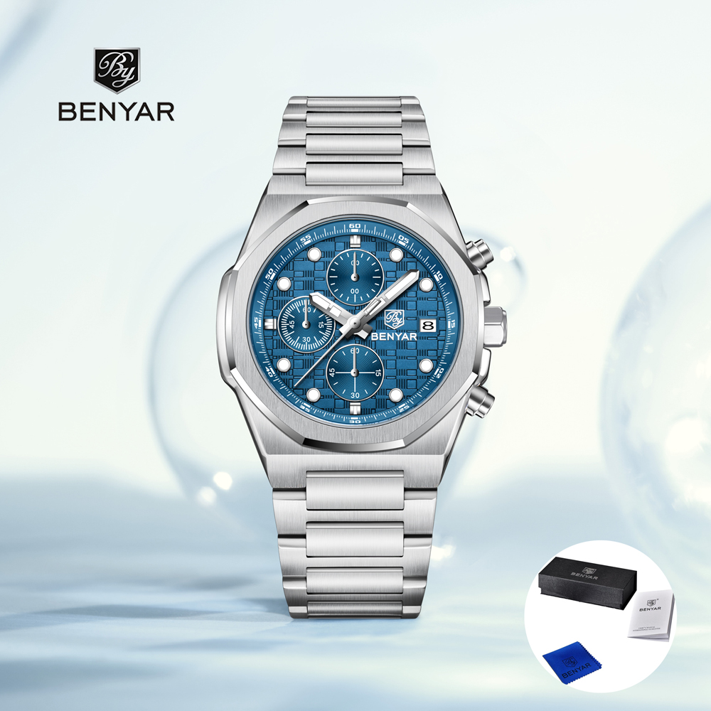Luxury Watch Market - 2025年ニューベニアーメンズ腕時計トップラグジュアリークォーツ腕時計クロノグラフウォッチ男性用ステンレススチール防水時計ギフトボックス
