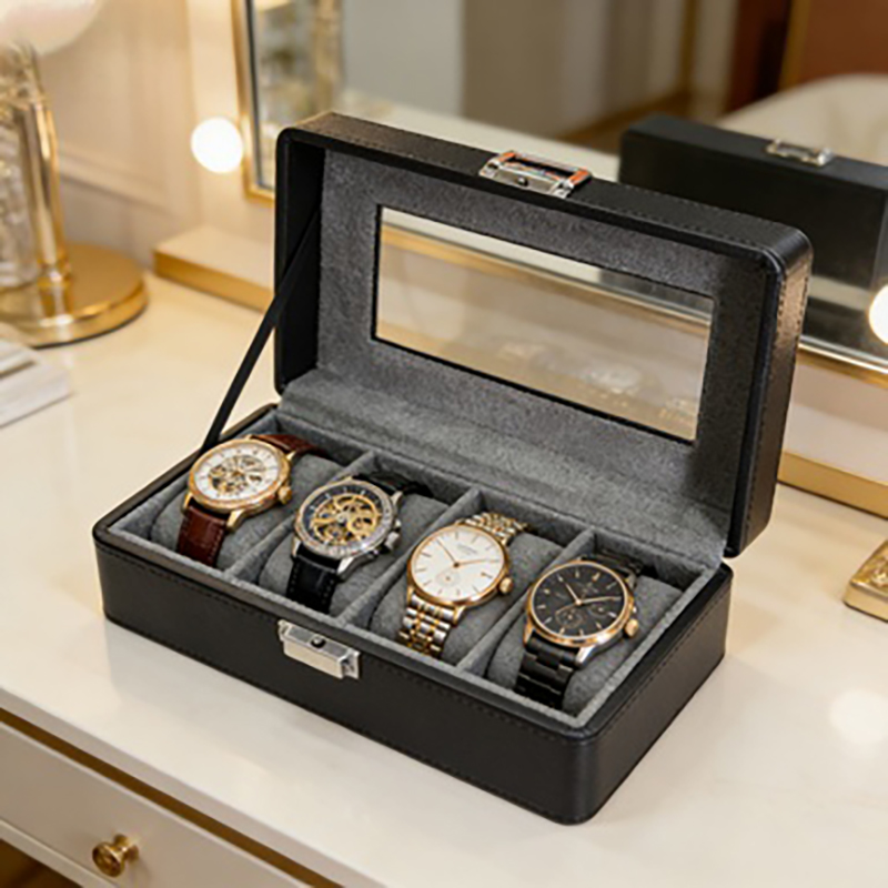 Luxury Watch Packaging Box - 1個入り4グリッド腕時計ボックス、防塵仕様、透明窓付き、男女兼用腕時計ディスプレイ＆収納ボックス