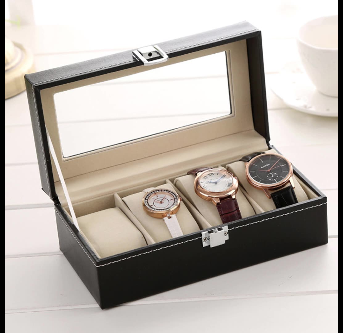 Luxury Watch Packaging Box - DELESYS 4 ポジション PU 時計ボックスロック付き家庭用品収納ボックス時計アンティーク収納ボックス 4