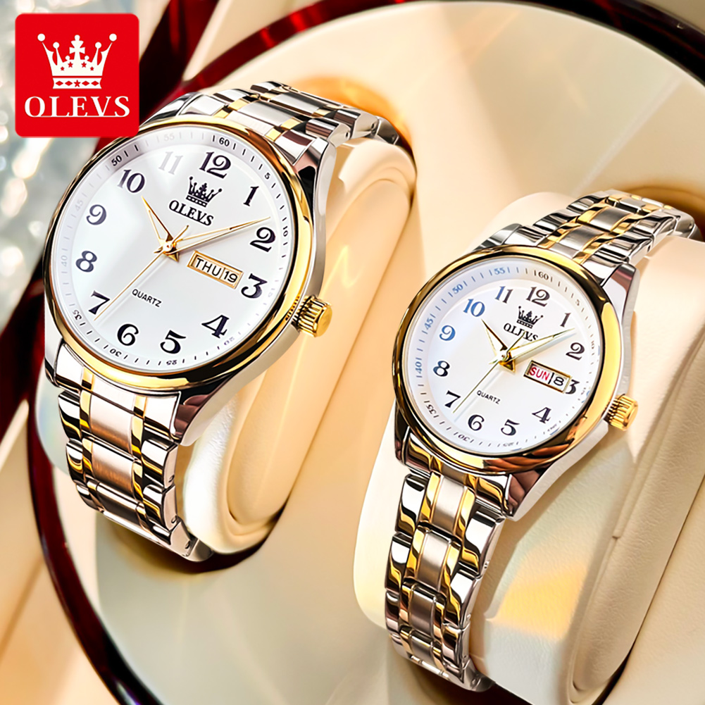 Luxury Watch Market - OLEVS 新ファッションカップル腕時計男性女性の高級ステンレス鋼防水クォーツ時計週カレンダー愛好家腕時計