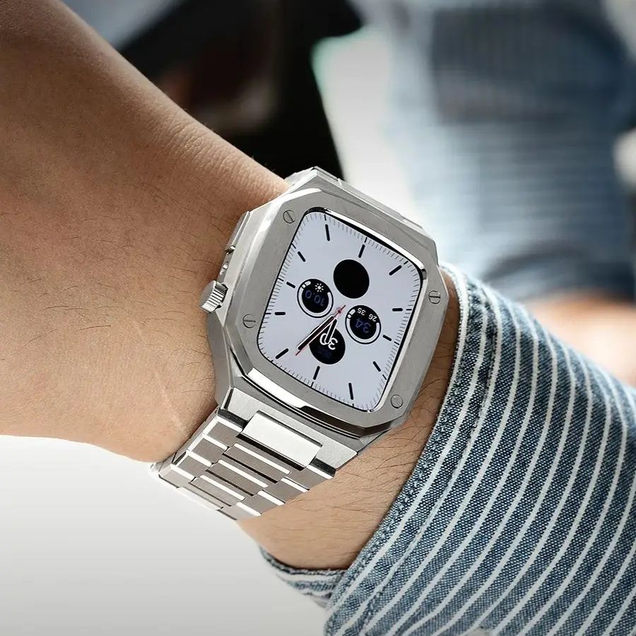 Luxury Watch Kit - 2025年版アップルウォッチシリーズ11/10（46mm/45mm）用高級改造キット、メタルステンレススチールバンド、iWatch DIY改造キット、ベゼルケース