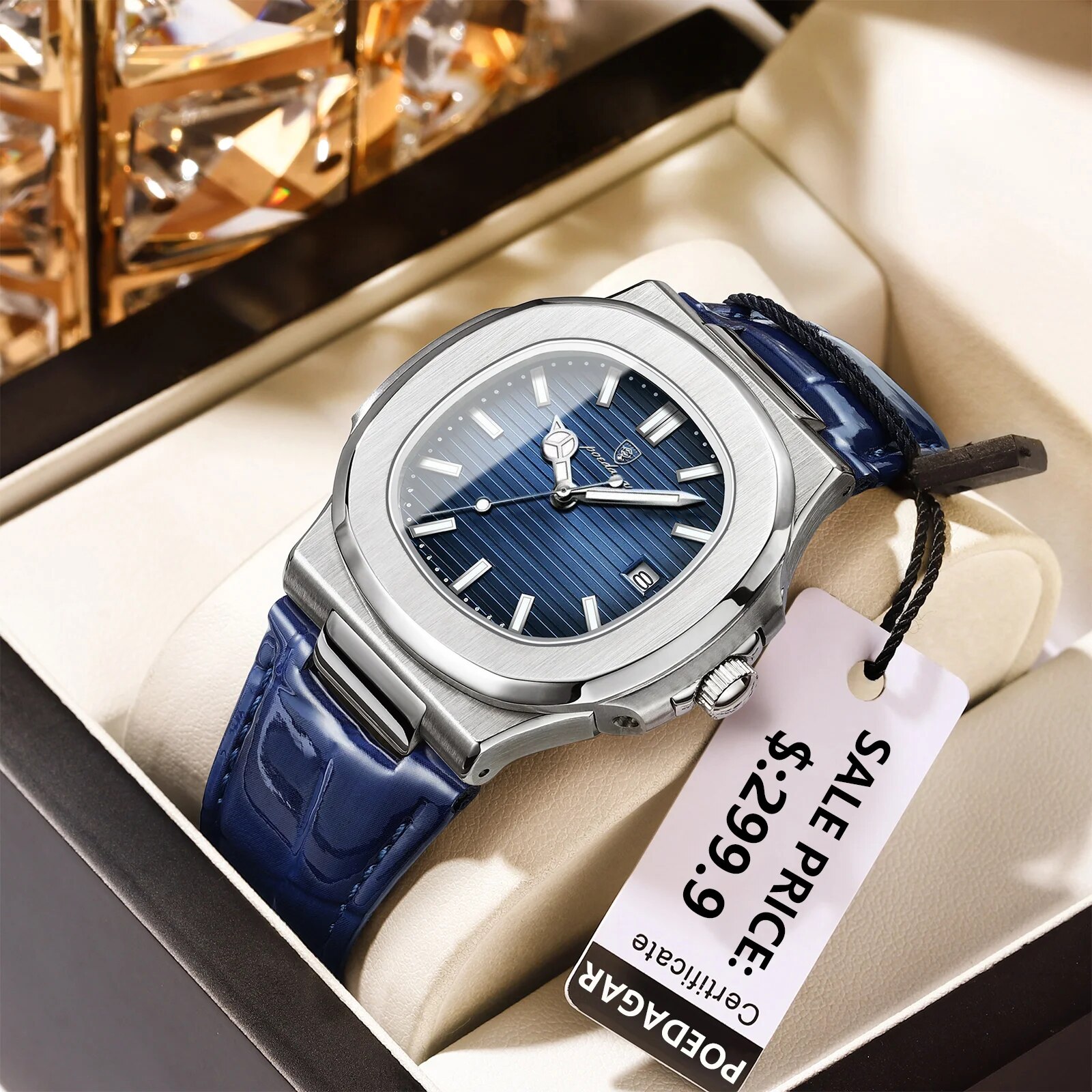 Luxury Watch Top 10 - Poedagar トップ高級スクエアマン腕時計日付防水発光メンズ腕時計高品質レザーメンズクォーツ時計 + ボックスリロイ