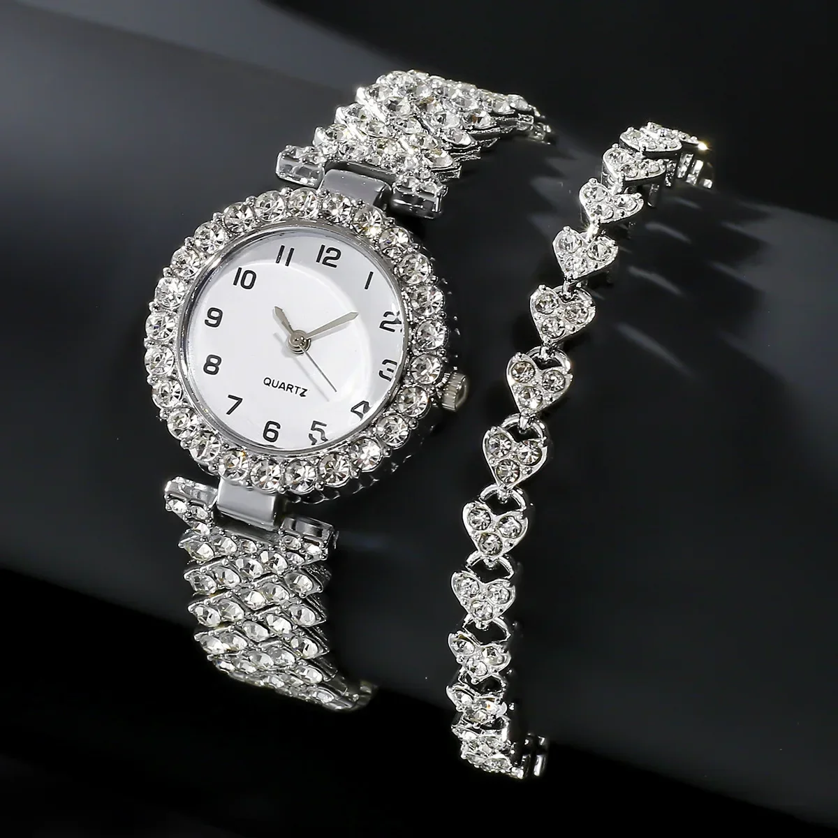 Luxury Watch Kit - 1 個/2 個高級ファッション女性腕時計セットシルバーストラップレディースクォーツ腕時計合金ブレスレット女性のためのジュエリーセット時計ギフト