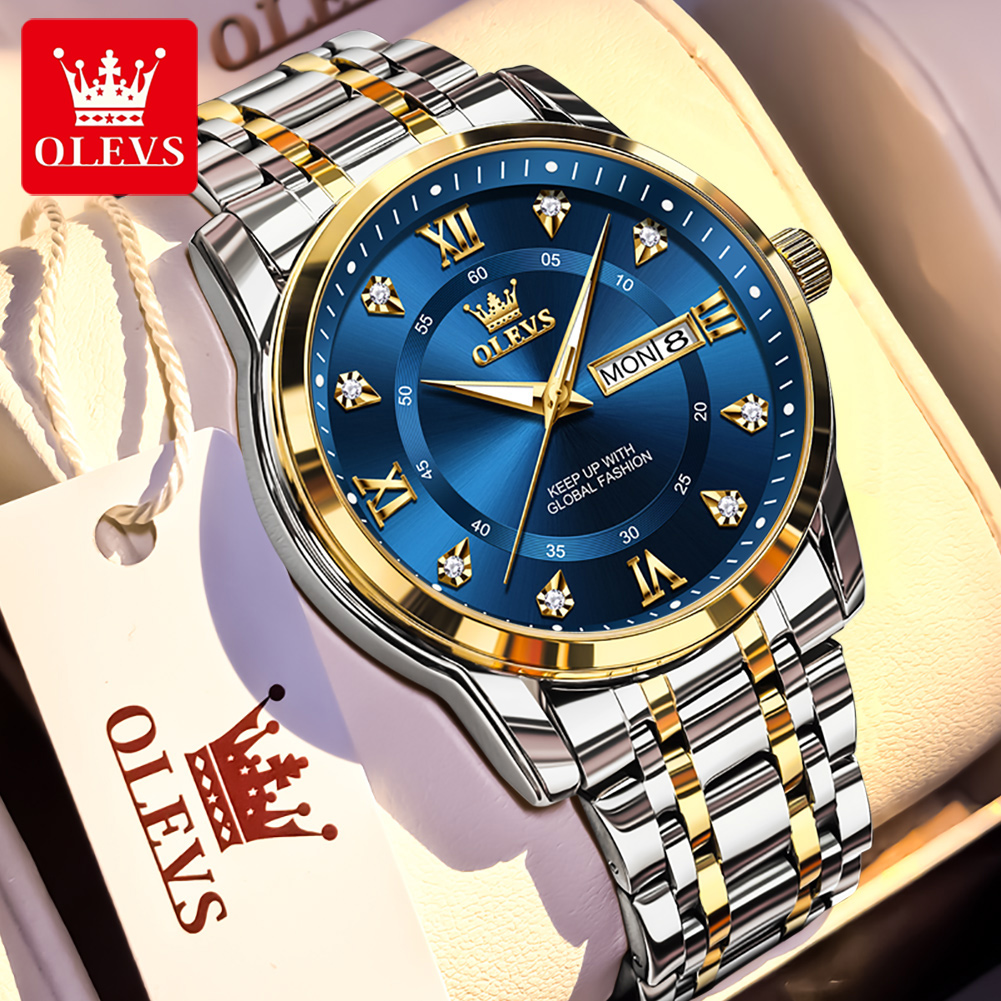Luxury Watch Display - OLEVS ブランドファッションメンズ腕時計ステンレス鋼防水クォーツ腕時計発光オリジナル腕時計男性用デュアルカレンダー