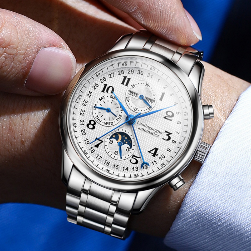 Luxury Watch Values - ハイエンドマスタークラフトマンシリーズ ビジネスメンズ機械式時計、スケルトンデザイン、ステンレススチールストラップ、ヨーロッパとアメリカンスタイル、高い美的価値、豪華な多機能メンズウォッチ、全自動機械式時計、ファッショナブル、カジュアル、多用途、スタイリッシュ、若い男性に最適、彼への最高の贈り物