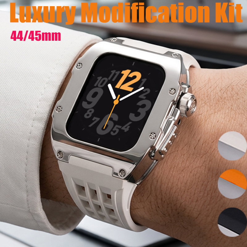 Luxury Watch Kit - Apple Watch 44mm 45mm用ラグジュアリーモディフィケーションキット フルオロラバーストラップ/ラバーバンド IWatchシリーズ9