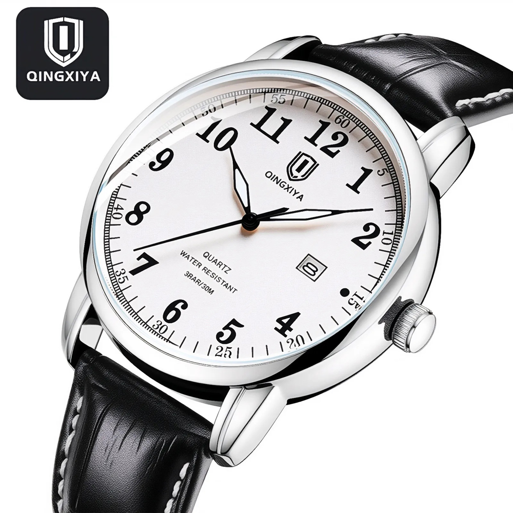 Luxury Watch Magazine - QINGXIYA ビジネスメンズ腕時計トップブランドの高級ミリタリーレザーストラップ日付クォーツ時計防水ファッション男性腕時計男性