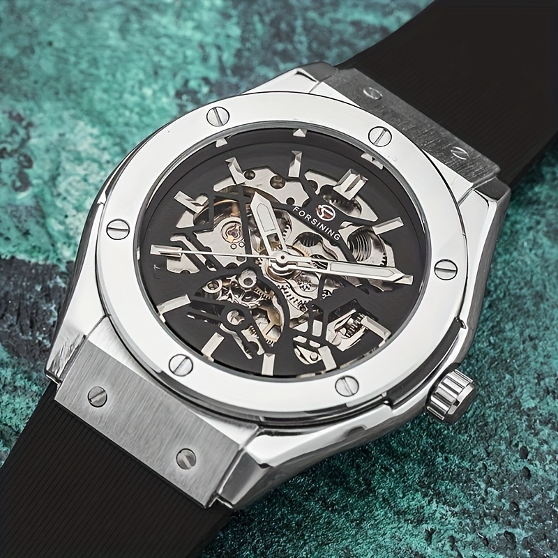 Luxury Watch Values - 新しいハイエンドでスタイリッシュな、軽量で高級感のある、トレンディな男性向けの高価値機械式時計、スケルトンデザイン、シリコンストラップ、若い学生向けの個性的な高級メンズウォッチ、男性へのギフトに最適です。