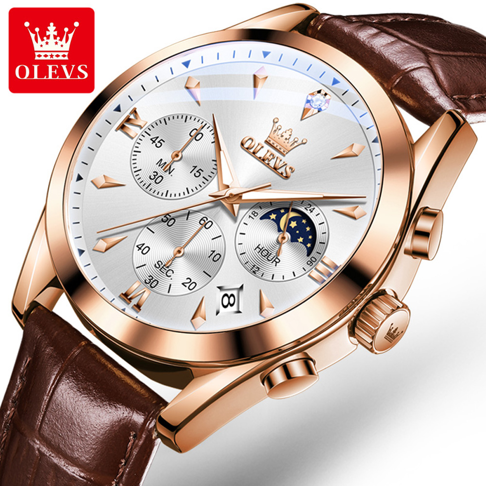 Luxury Watch Magazine - Olevs-メンズレザークォーツ時計,防水,発光,カレンダー,ラグジュアリー,クロノグラフ,ファッション,ブランド,新品