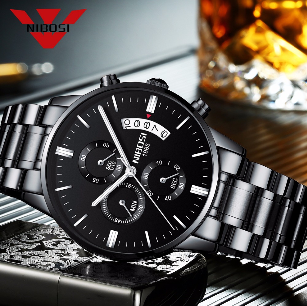 Nibosi-メンズクォーツ時計,ステンレススチールとブラッ - Luxury Watch Top 10 のレビューと価格