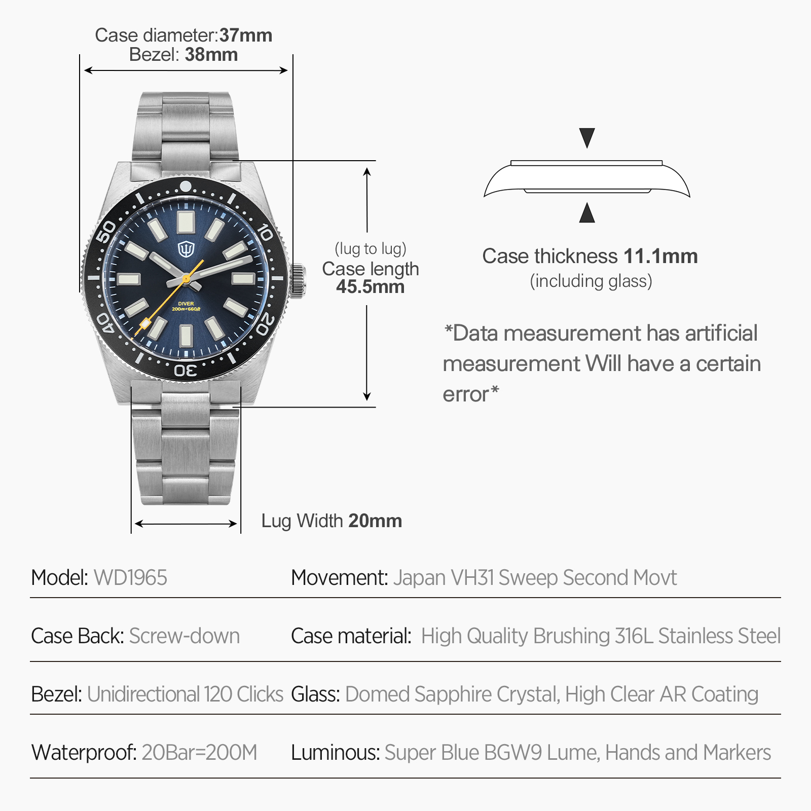 Watchdives 37 ミリメートル WD1965 V2 - Luxury Watch Market のレビューと価格