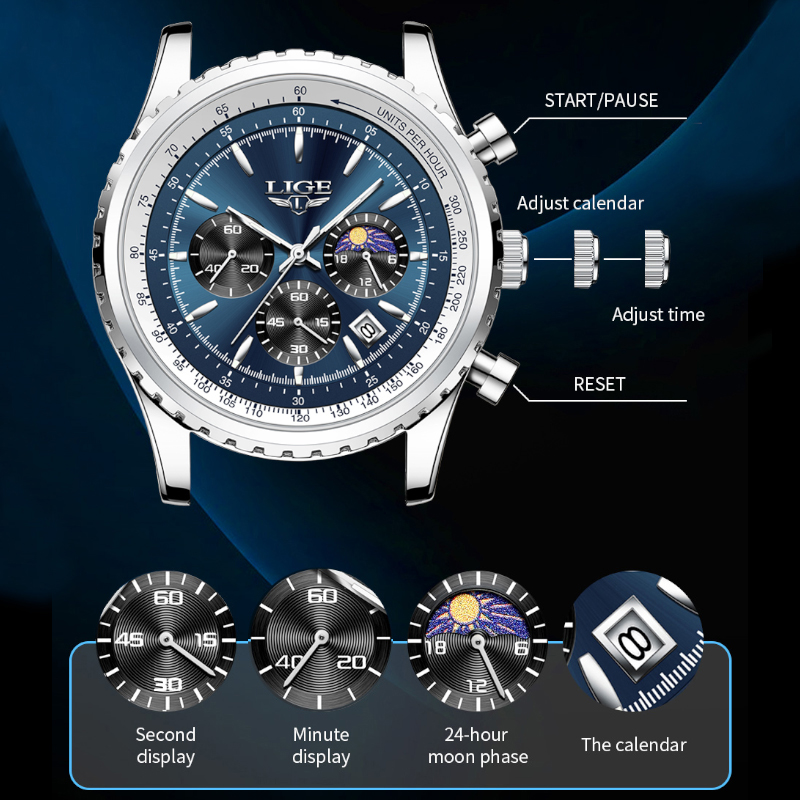 Lige-メンズラグジュアリークォーツ時計、月のフェーズ、ス - Luxury Watch Magazine のレビューと価格