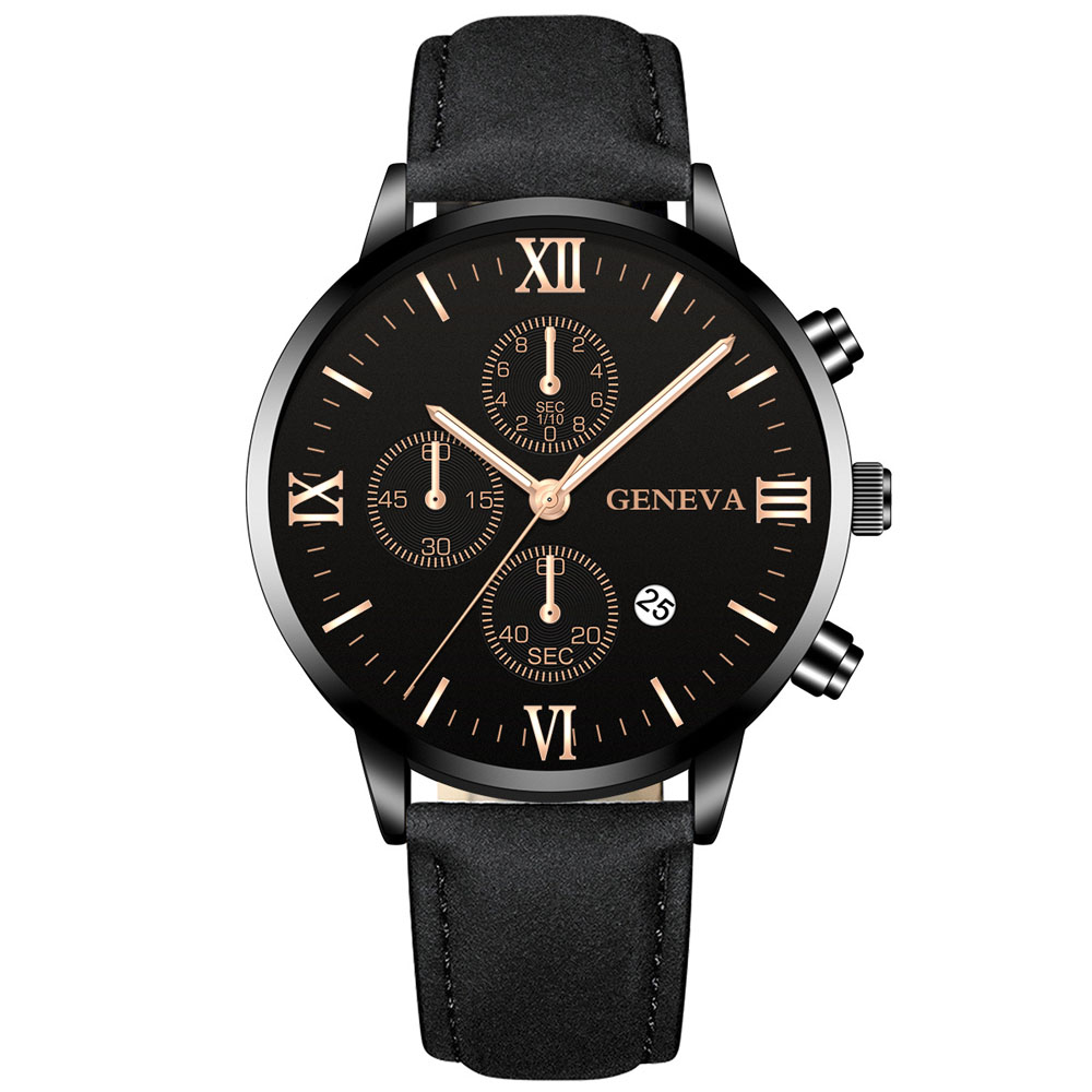 ジュネーブファッション男性日付合金ケース合成皮革アナログクォ - Luxury Watch Magazine のレビューと価格
