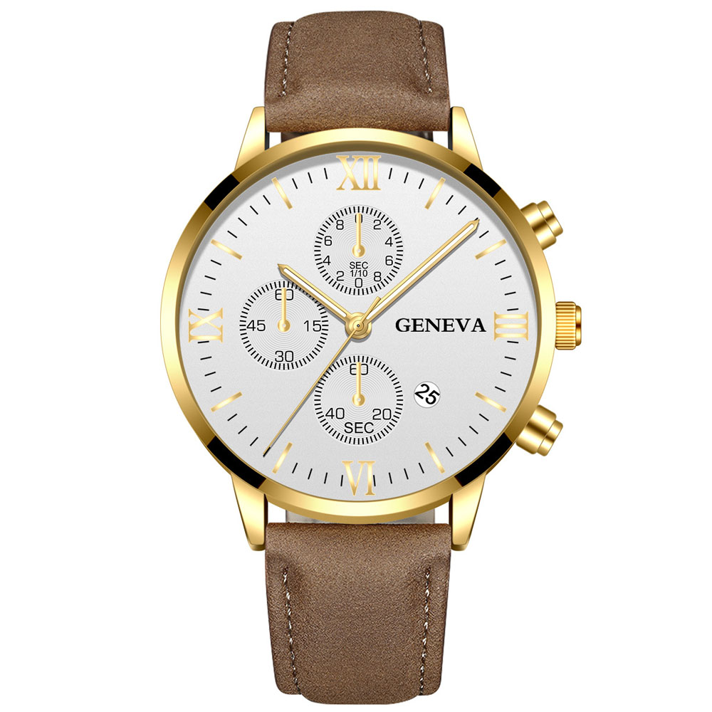 ジュネーブファッション男性日付合金ケース合成皮革アナログクォ - Luxury Watch Magazine のレビューと価格