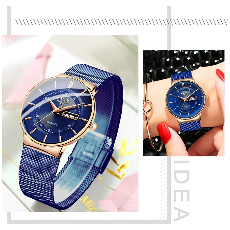 女性用腕時計 LIGE トップブランドの高級日付週ダイヤルブ - Luxury Watch Top 10 のレビューと価格
