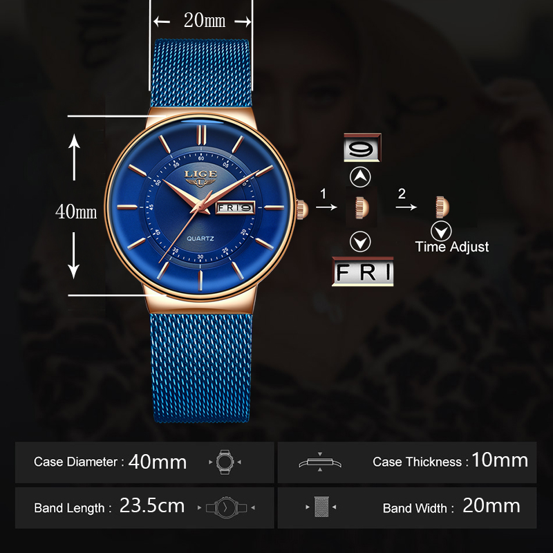 女性用腕時計 LIGE トップブランドの高級日付週ダイヤルブ - Luxury Watch Top 10 のレビューと価格