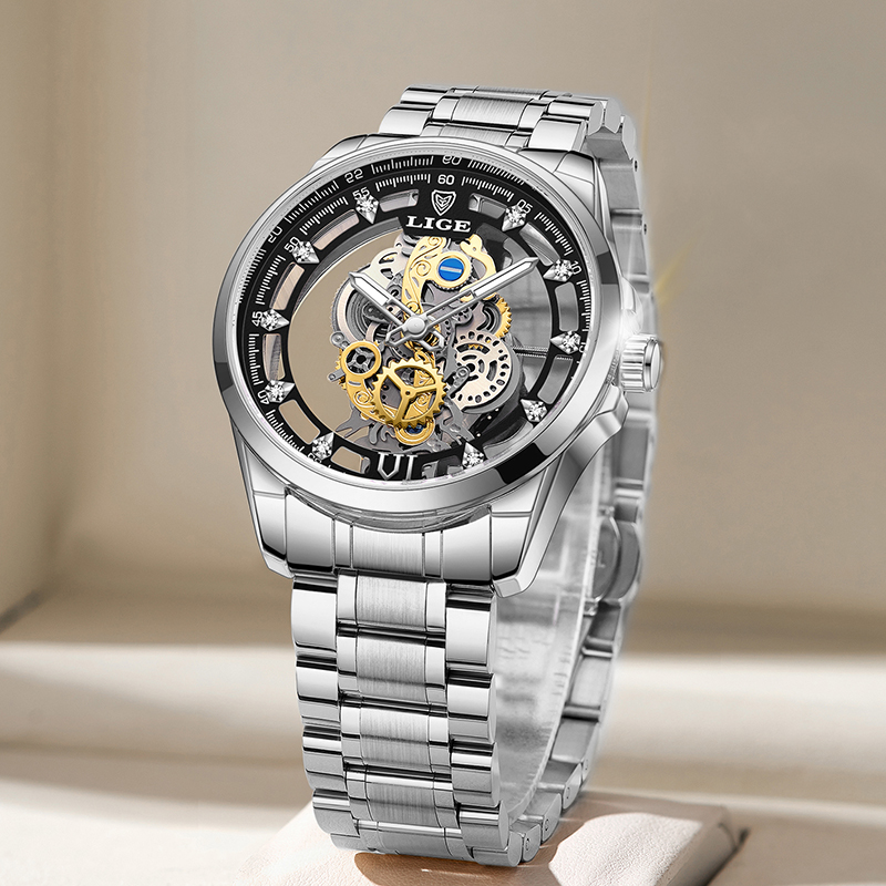 LIGE ファッショントップ高級メンズ腕時計スケルトン自動ク - Luxury Watch Magazine のレビューと価格