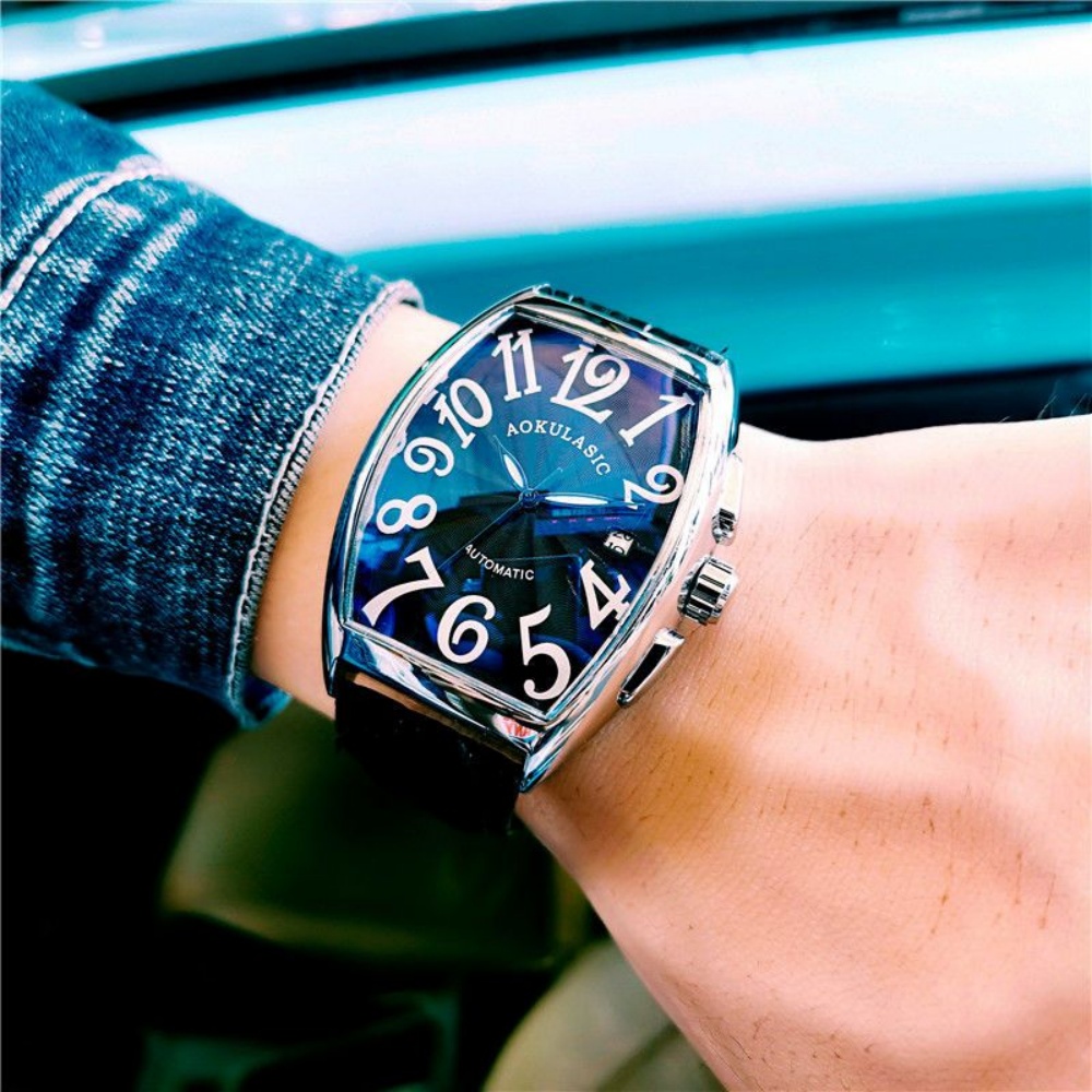 新型高級メンズ機械式腕時計、樽型ケース、中空レザーストラップ - Luxury Watch Values のレビューと価格