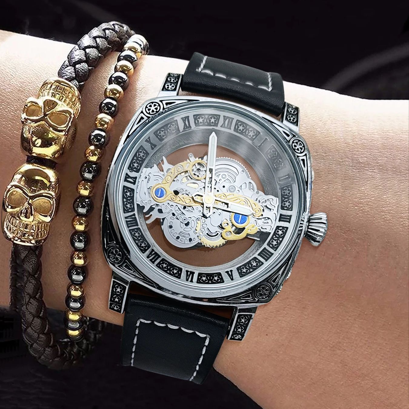 メンズ腕時計、スクエアハイエンドビジネスクォーツ腕時計、中空 - Luxury Watch Values のレビューと価格