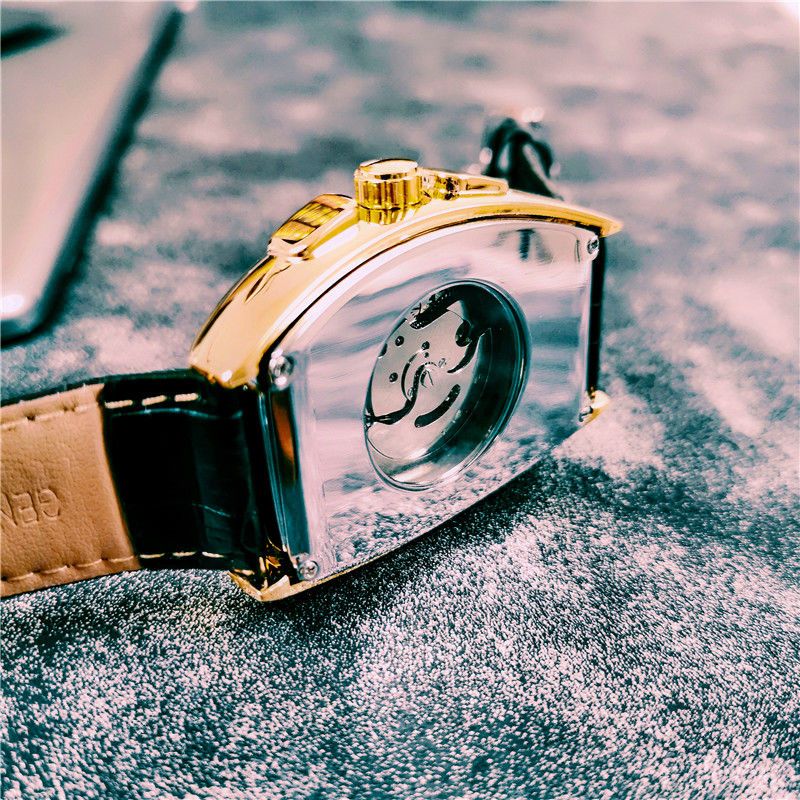豪華なメンズ機械式時計、樽型スケルトンレザーストラップメンズ - Luxury Watch Values のレビューと価格