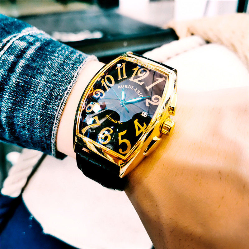 豪華なメンズ機械式時計、樽型スケルトンレザーストラップメンズ - Luxury Watch Values のレビューと価格