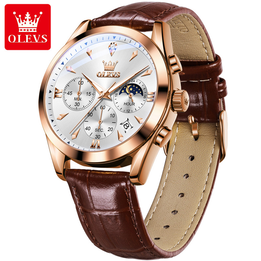 Olevs-メンズレザークォーツ時計,防水,発光,カレンダー - Luxury Watch Magazine のレビューと価格