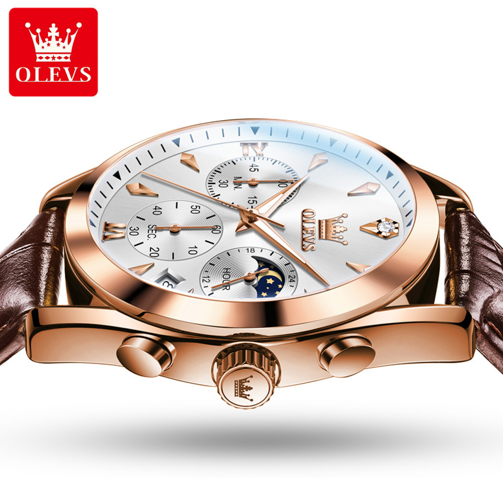 Olevs-メンズレザークォーツ時計,防水,発光,カレンダー - Luxury Watch Magazine のレビューと価格